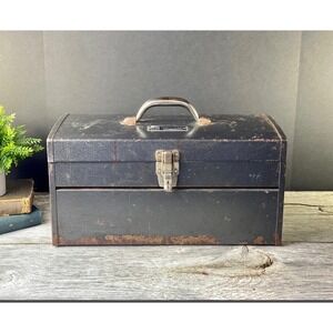 Penncraft 1950s Metal Tool Box Industrial Storage Case with Tray Vintage